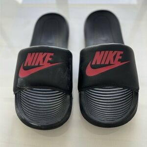 Nike Black and Red Slide Sandals